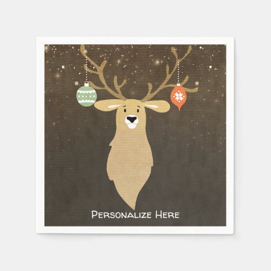 Serviette En Papier Fête de Noël Moderne Rustique Cerf d'Hiver (Devant)