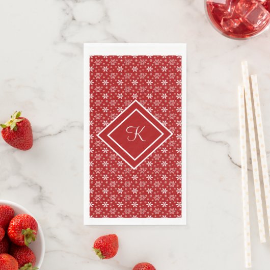 Serviette En Papier Fête de Noël Monogram Red White (En situation)