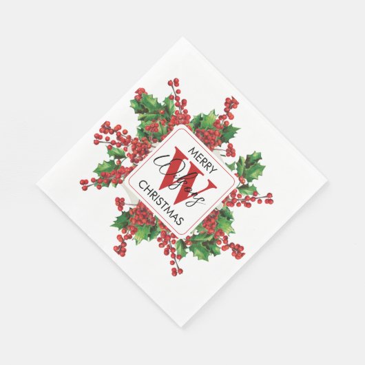 Serviette En Papier Fête de Noël Monogramme Red & Green Festive (Coin)