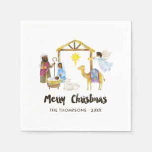 Serviette En Papier Fête de Noël Nativité à l'aquarelle