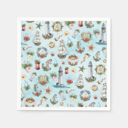 Serviette En Papier Fête de Noël nautique Plage Thème côtier (Devant)
