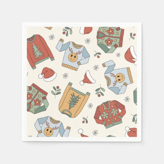 Serviette En Papier Fête de Noël Rétro avec Pull Ugly (Devant)