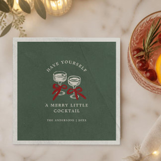 Serviette En Papier Fête de Noël rétro verte Cocktail Little