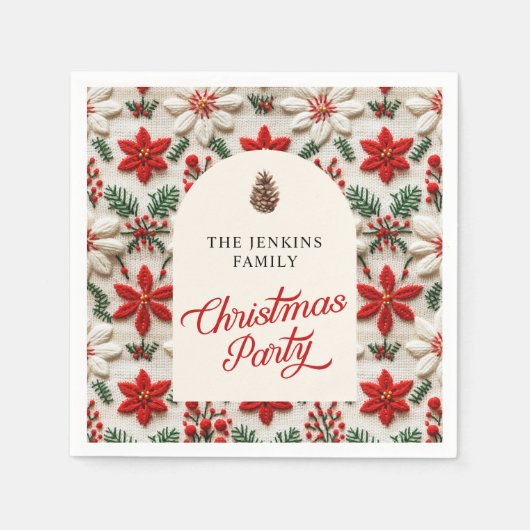 Serviette En Papier Fête de Noël Rouge Floral Papier (Devant)