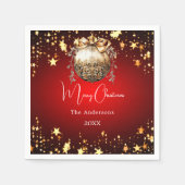 Serviette En Papier Fête de Noël rouge or boule dîner (Devant)