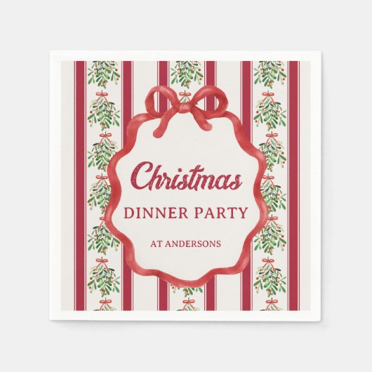 Serviette En Papier Fête de Noël rouge rétro rayures monogramme (Devant)