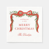 Serviette En Papier Fête de Noël Rouge Ruban Bow (Devant)