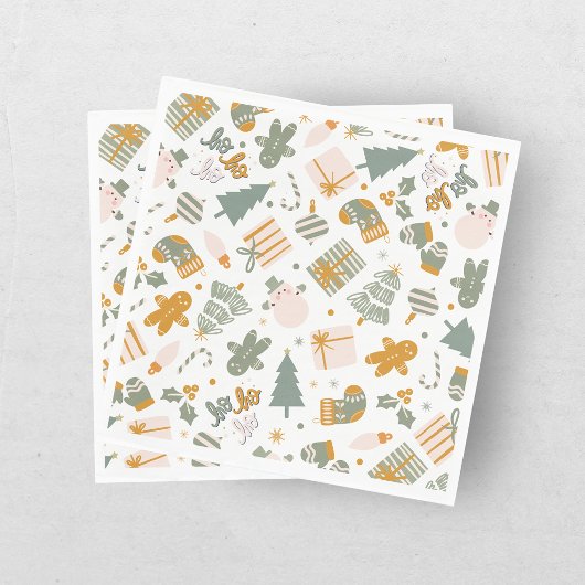 Serviette En Papier Fête de Noël Verte et Dorée