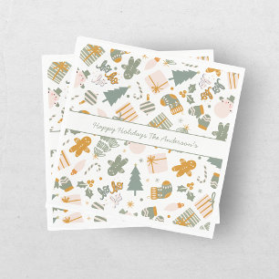 Serviette En Papier Fête de Noël Verte et Dorée