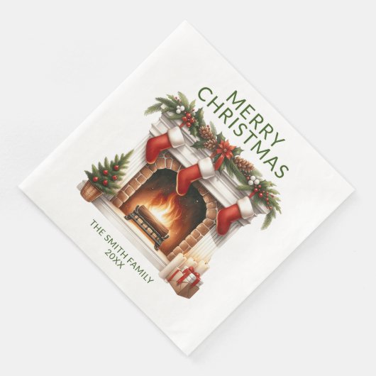 Serviette En Papier Fête de Noël verte, foyer (Coin)