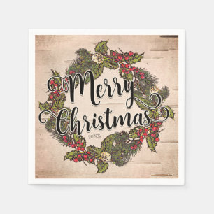 Serviette En Papier Fête de Noël vintage Rustic Birch