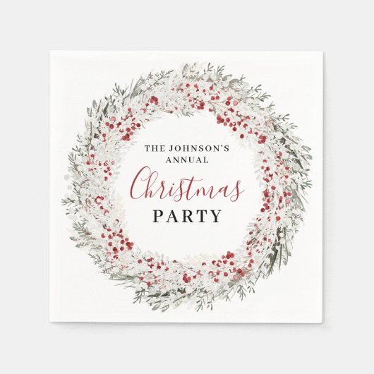 Serviette En Papier Fête de Noël Watercolor Wreath (Devant)