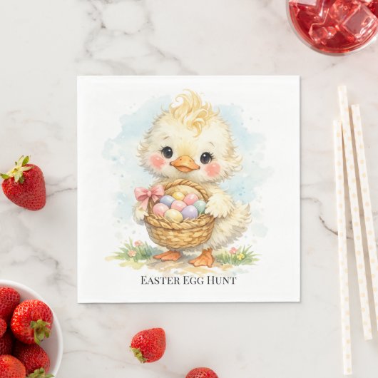 Serviette En Papier Fête de Pâques avec un adorable caneton (En situation)