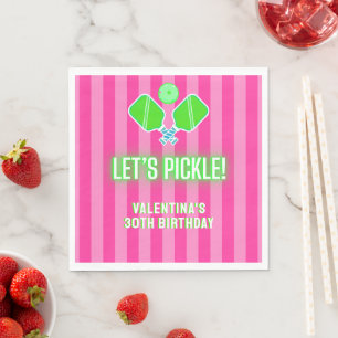 Serviette En Papier Fête de Pickleball Rose et Vert Citron Pickle
