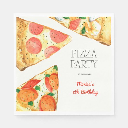 Serviette En Papier Fête de pizza Watercolor (Devant)