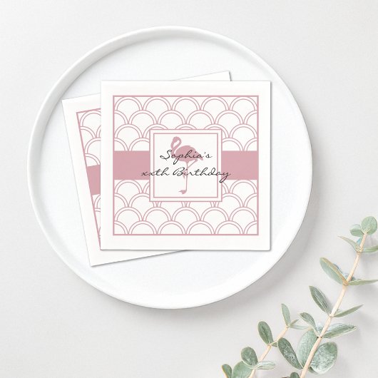 Serviette En Papier Fête de plage flamant rose motif vague Art déco