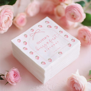 Serviette En Papier Fête de premier anniversaire fraise douce fille