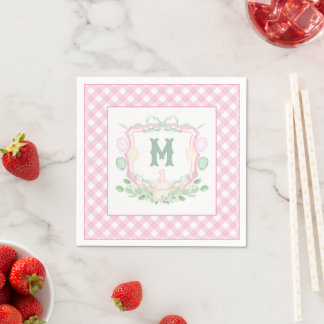 Serviette En Papier Fête de premier anniversaire Monogramme Crête rose
