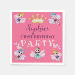 Serviette En Papier Fête de premier anniversaire Rose & Ballons dorés