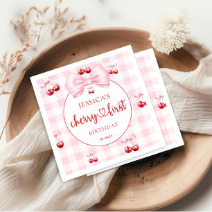 Serviette En Papier Fête de premier anniversaire thème cerise rose coq