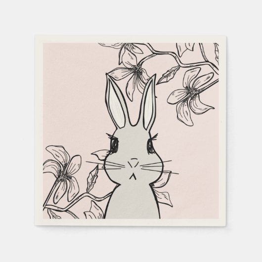 Serviette En Papier Fête de printemps de Bunny Dessin Ligne (Devant)