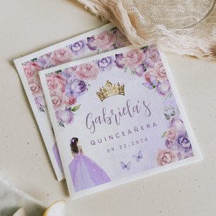 Serviette En Papier Fête de Quinceañera aux fleurs de teinte pourpre