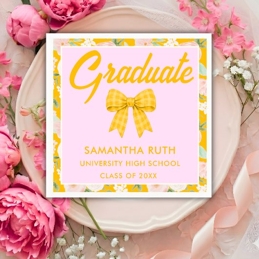 Serviette En Papier Fête de remise de diplômes à ruban gingham jaune d
