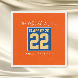 Serviette En Papier Fête de remise de diplômes élégante orange bleu et