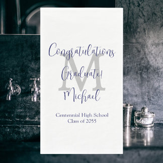 Serviette En Papier Fête de remise de diplômes monogramme gris blanc b