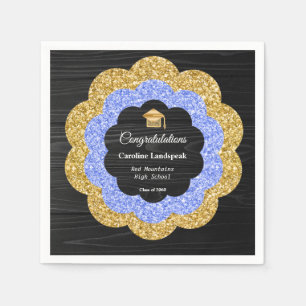Serviette En Papier Fête de remise des diplômes bleu or floral