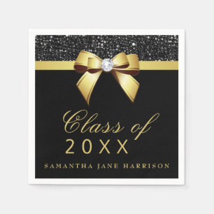 Serviette En Papier Fête de remise des diplômes de noir d'or d'arc d