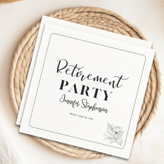 Serviette En Papier Fête de retraite à la typographie florale simple