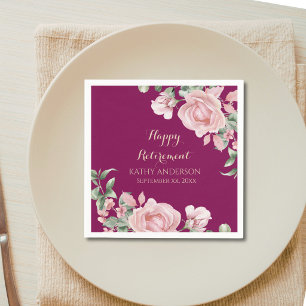 Serviette En Papier Fête de retraite aux fleurs roses