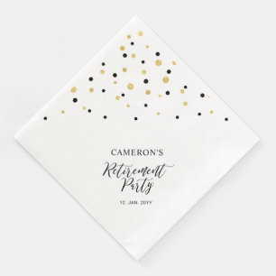 Serviette En Papier Fête de retraite chic confetti or et noir