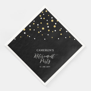 Serviette En Papier Fête de retraite chic confetti or et noir