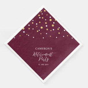 Serviette En Papier Fête de retraite chic confetti rouge bordeaux et o