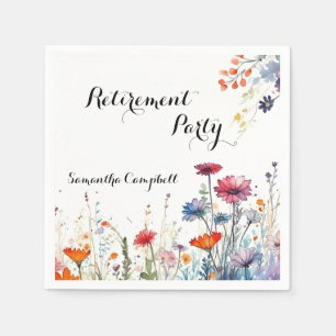 Serviette En Papier Fête de retraite élégante aux fleurs à l'aquarelle