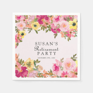 Serviette En Papier Fête de retraite florale colorée élégante