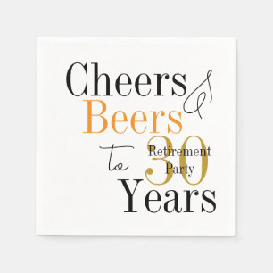 Serviette En Papier Fête de retraite minimale Cheers Beers 30 ans