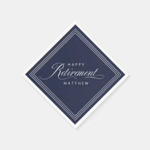 Serviette En Papier Fête de retraite simple et élégante bleu marine