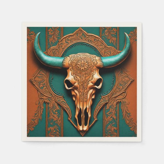 Serviette En Papier Fête de style western country crâne de taureau cow (Devant)