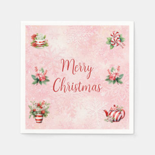 Serviette En Papier Fête de thé au poivre rose de Noël Flocon de neige