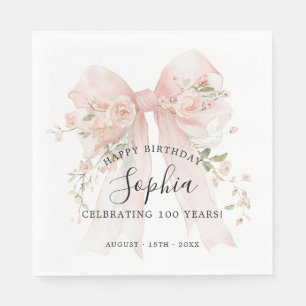 Serviette En Papier Fête des 100 ans d'anniversaire Ruban rose avec ro