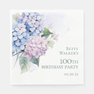 Serviette En Papier Fête des 100 ans Hydrangeas Rose Bleu