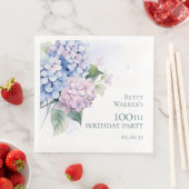 Serviette En Papier Fête des 100 ans Hydrangeas Rose Bleu (En situation)