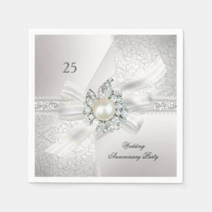 Serviette En Papier Fête des 25 ans de mariage perle blanc argenté