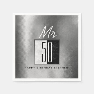 Serviette En Papier Fête des 50 ans noir et argent