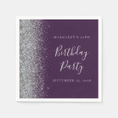 Serviette En Papier Fête des 70 ans Glitter Argent Violet (Devant)