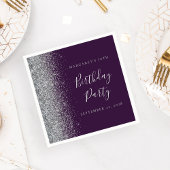 Serviette En Papier Fête des 70 ans Glitter Argent Violet