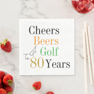 Serviette En Papier Fête des 80 ans Cheers Beers Golf Minimal